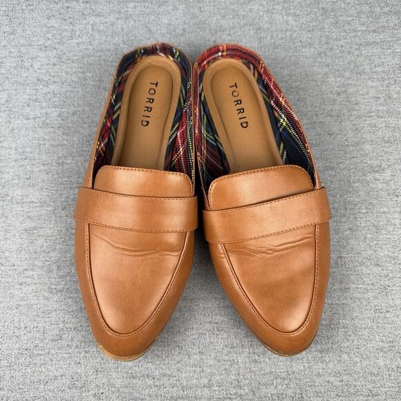Torrid Loafers Womens 8W Wide Tan Faux Leather‎ Slip On Slides Preppy Comfort - Picture 1 of 16